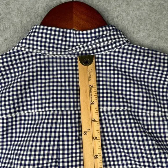 Uniqlo Shirt Large Navy Blue Gingham Check Button Up Long Sleeve Casual Mens - Picture 7 of 10